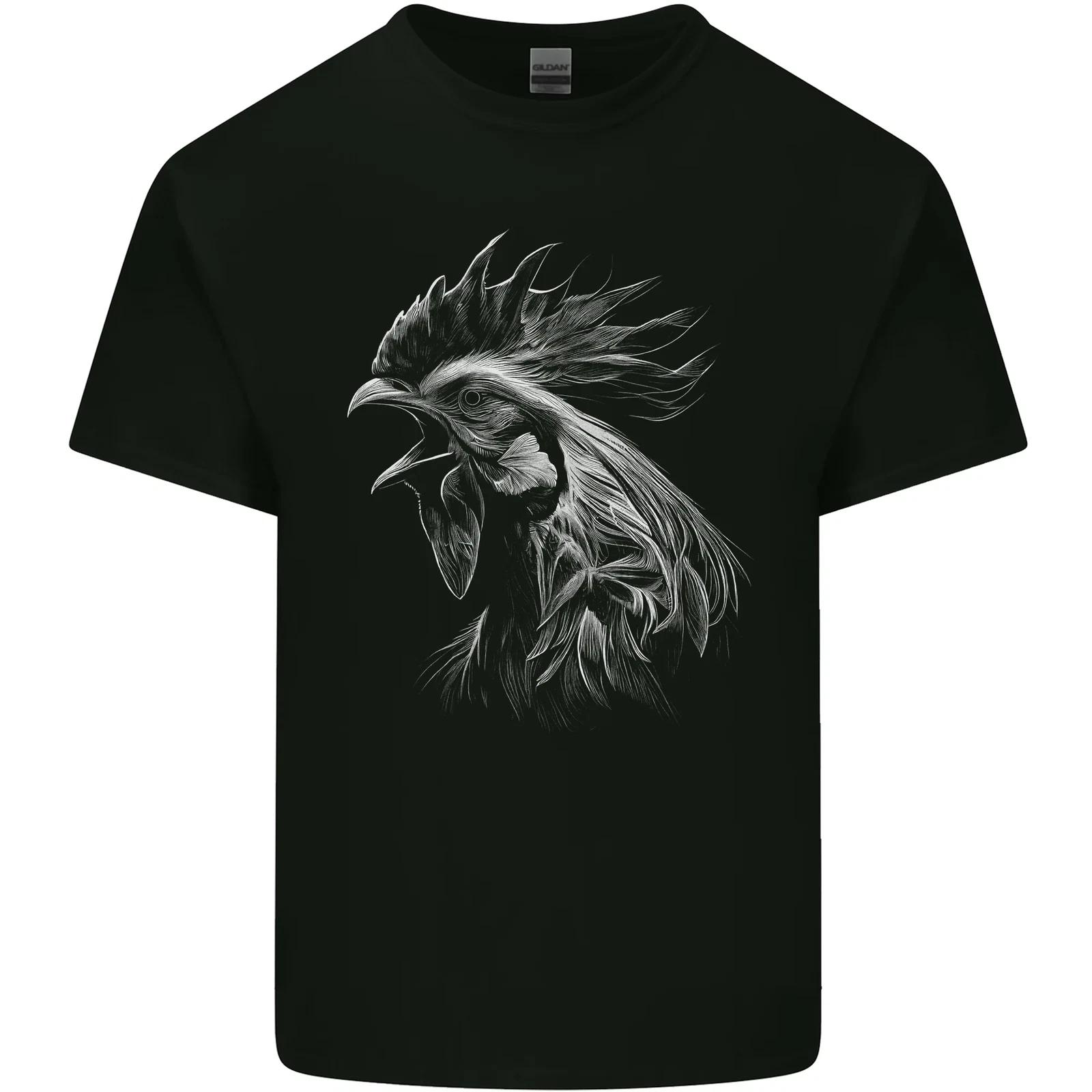 A Monochrome Rooster Farmer Farming Kids T-Shirt Childrens 4XL
