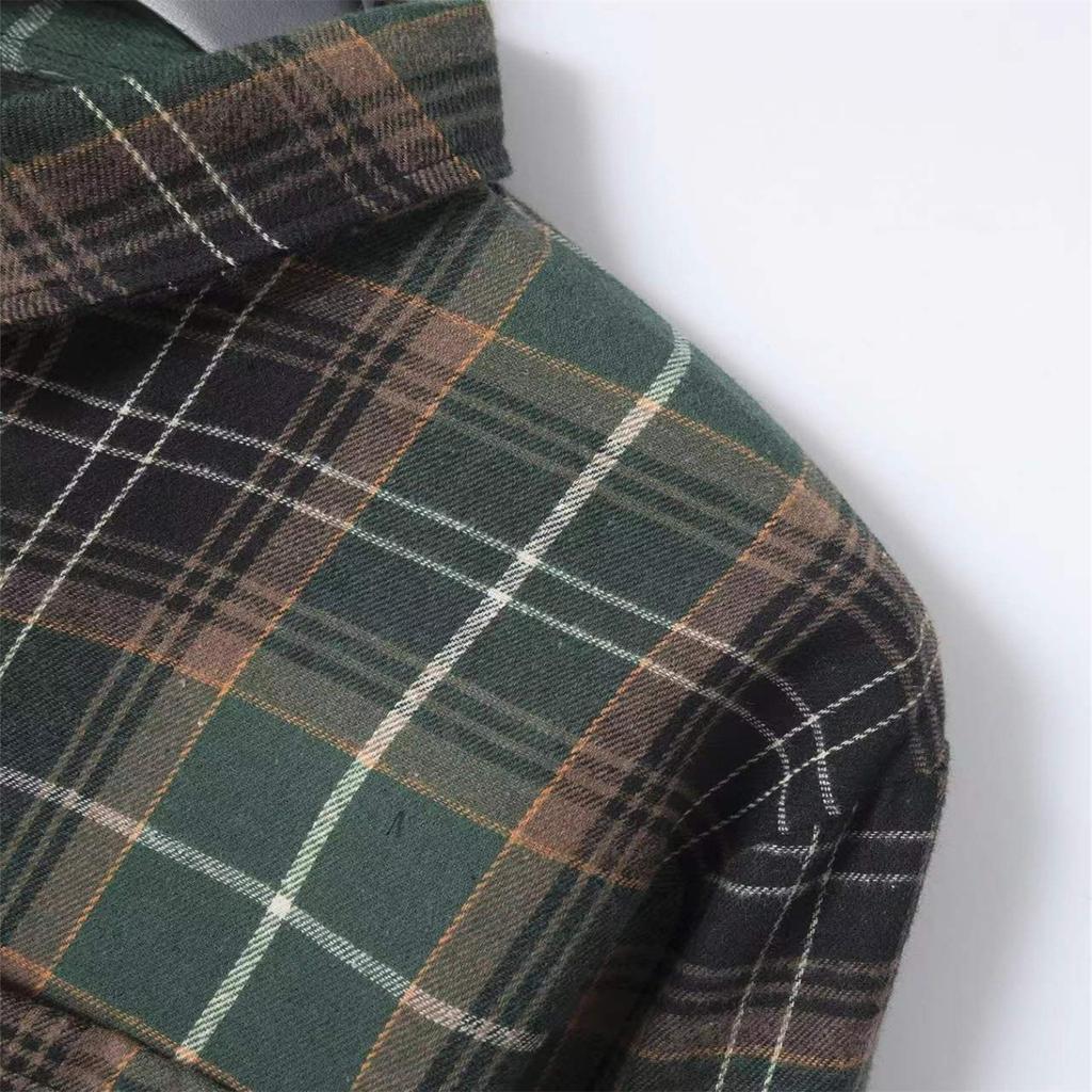 Men's Casual Long Pocket Sleeve Shirt Cardigan With Ground Wool Pinstripe Check