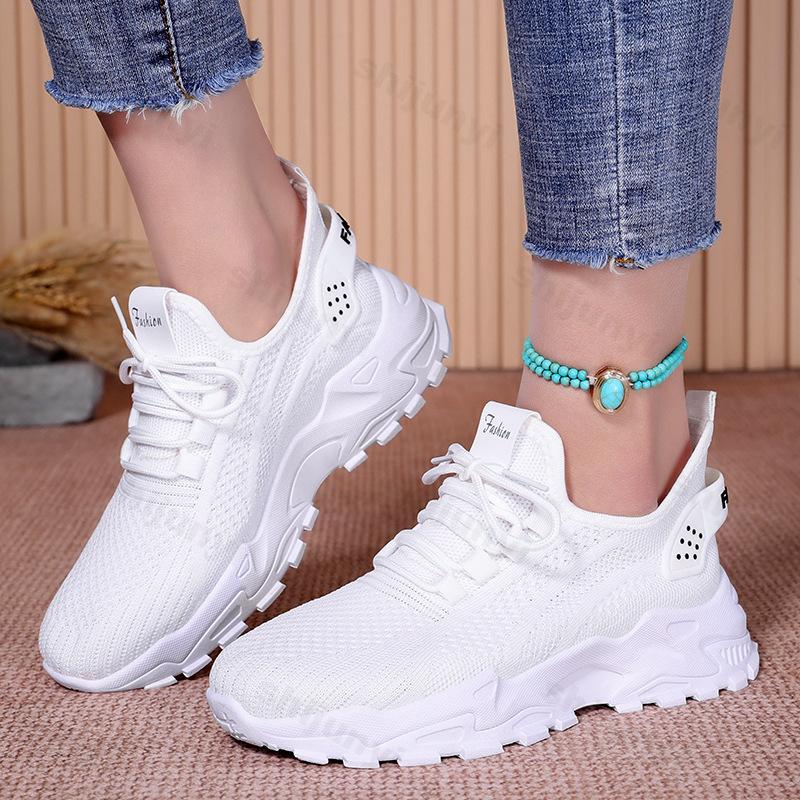 Fashion Women's Shoes 2025 Spring New Lace-up Breathable Mesh Non Slip Platform Sneakers Fly Woven Comfortable Flat Casual Shoes