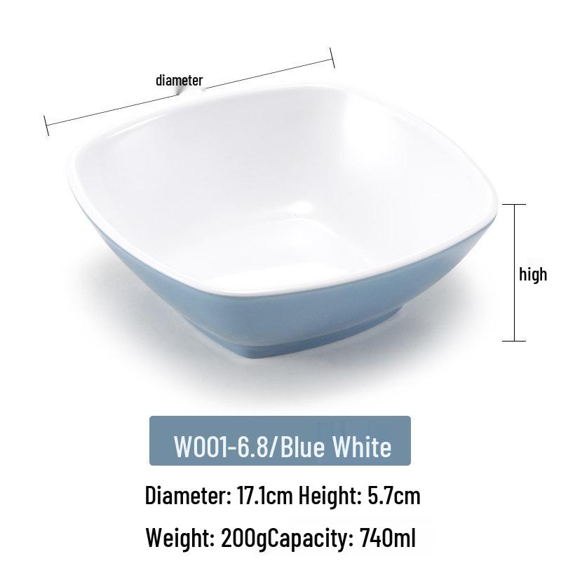 Melamine Imitation Porcelain Square Plastic Bowl for Restaurants and Hotels - Perfect for Fast Food, Barbecue, Bibimbap, and Desserts.