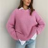 Women European American Style Knit Sweater Autumn Winter Loose Crew Neck Solid Color Long Sleeve Lazy Knit Outerwear