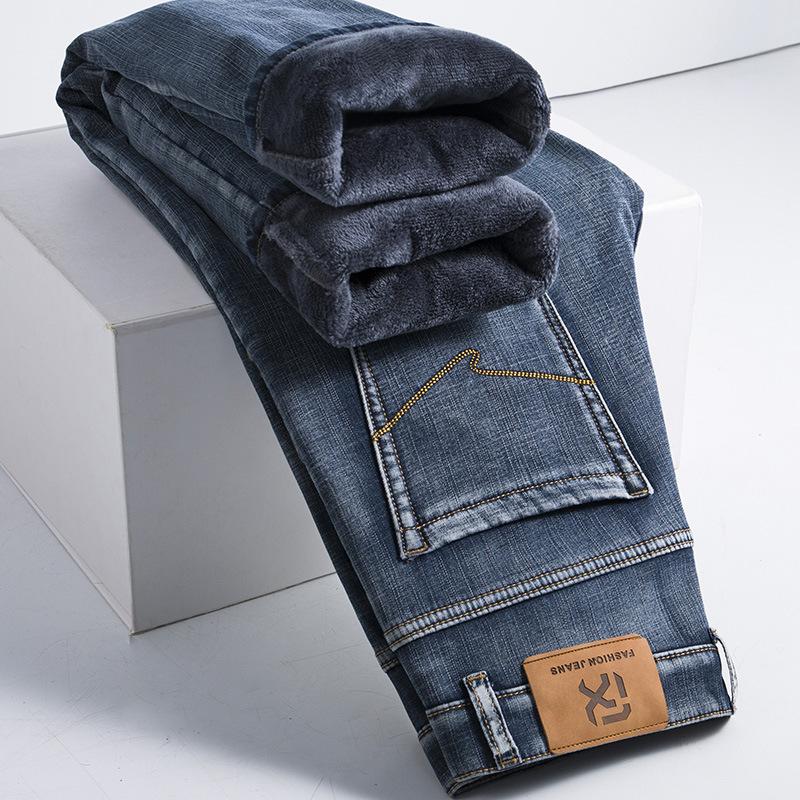 Fleece Jeans Winter Thickened Warm Casual Pants Straight Loose Autumn and Winter New Trousers