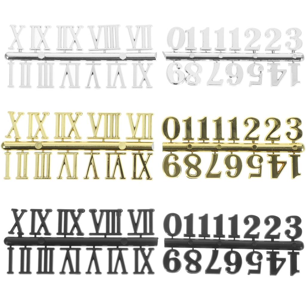 ibasenice Clock Parts, Numbers, Set of 6, Arabic Numerals, Roman Numerals, Plastic, Wall Clock Dial Replacement, Repair, DIY Parts