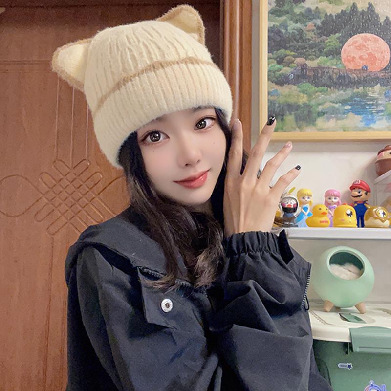 Cat Ear Plush Hat Wool Hat  Autumn And Winter Ear Protection Knitted Hat