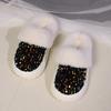 Cotton Slippers with Girly Glitter, Wide Fuzzy Collar, Plush-Topped, Warm Home Cotton Slippers