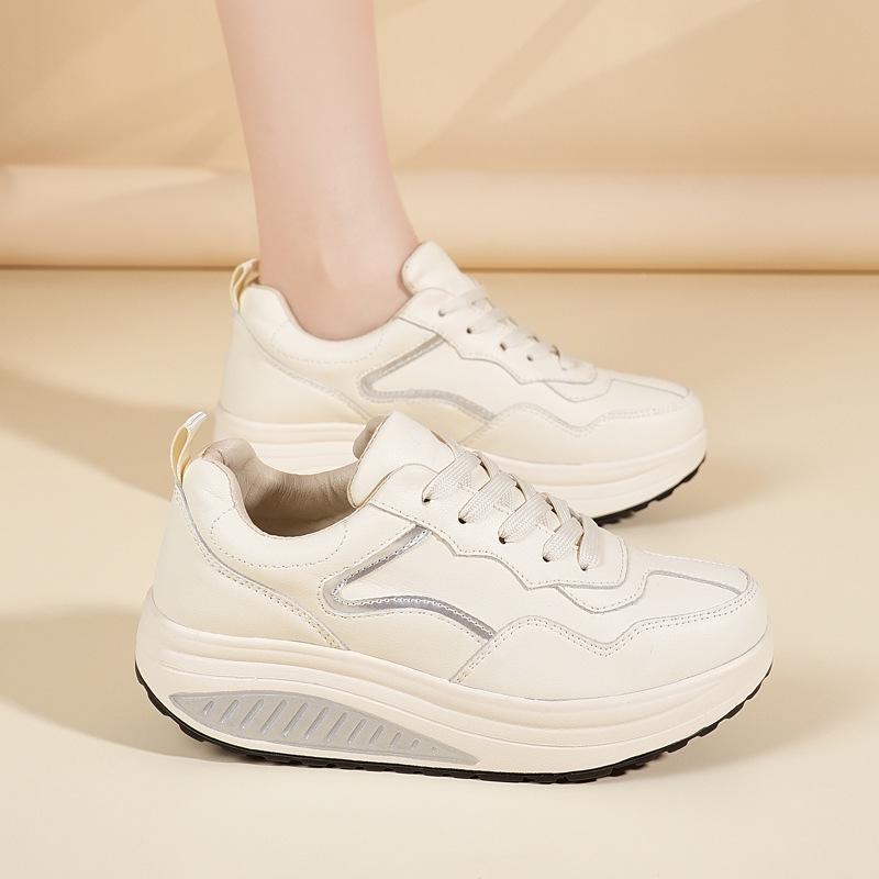 Echtes Leder Dicke Sohle Höhenvergrößernde Sneaker - Lässige Rocker Sportschuhe für Frühling und Herbst