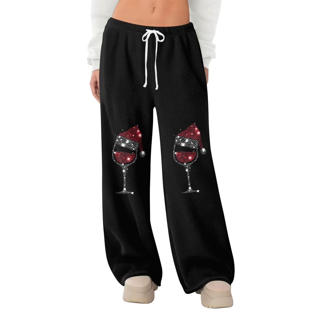 Women's Fleece Wide Leg Elastic Waist Drawstring Loose Pants Drawstring Pajama Pants Sleepwear Trousers