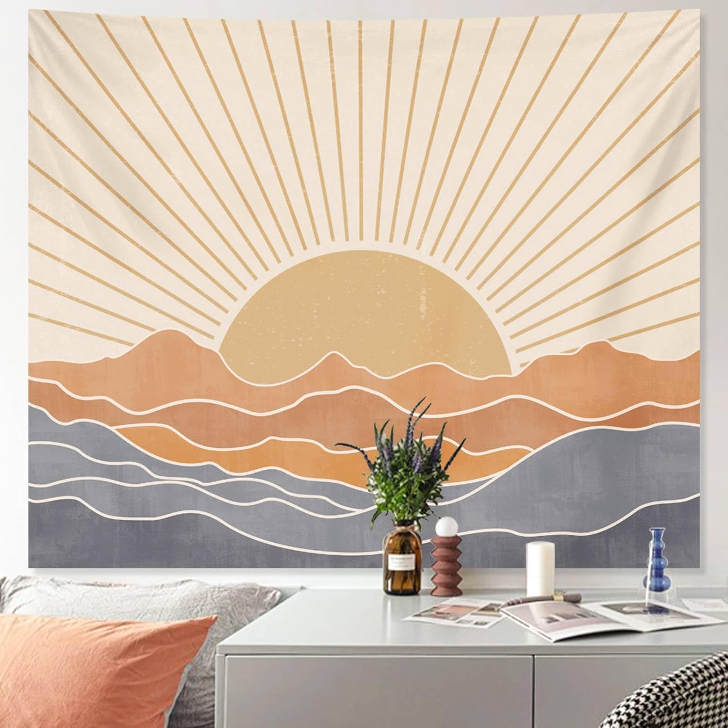 VIKAMA Bohemian Style Tapestry Living Room  Bedroom Wall Decor Tapestry Sunset Seascape Printed Tapestry Room Decor 74x94cm(29x37in)