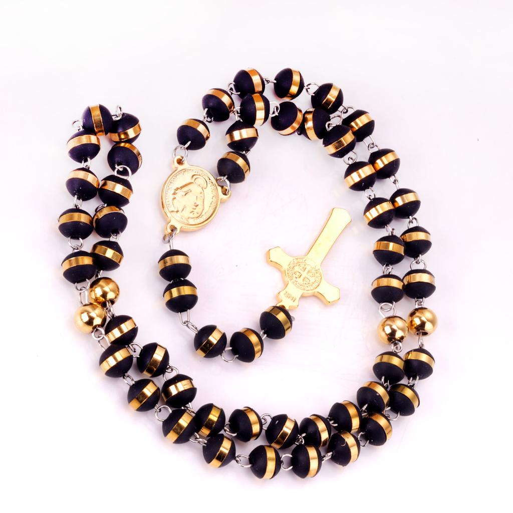 Vintage Rosary Cross Necklace With Madonna Pendant 63CM Chain Religious Jewelry For Women Men