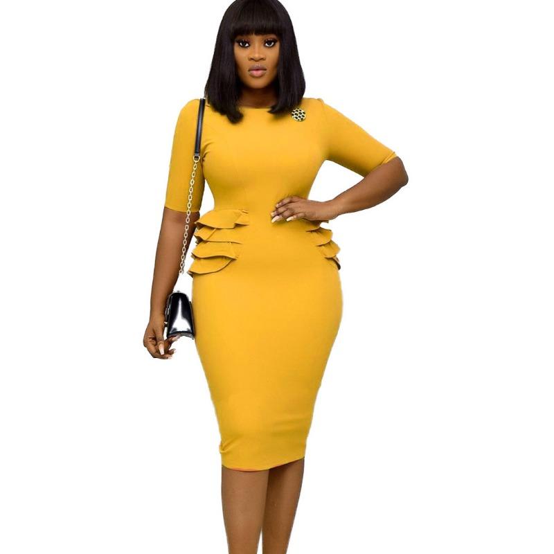 Women's summer supply solid color pleated professional dress