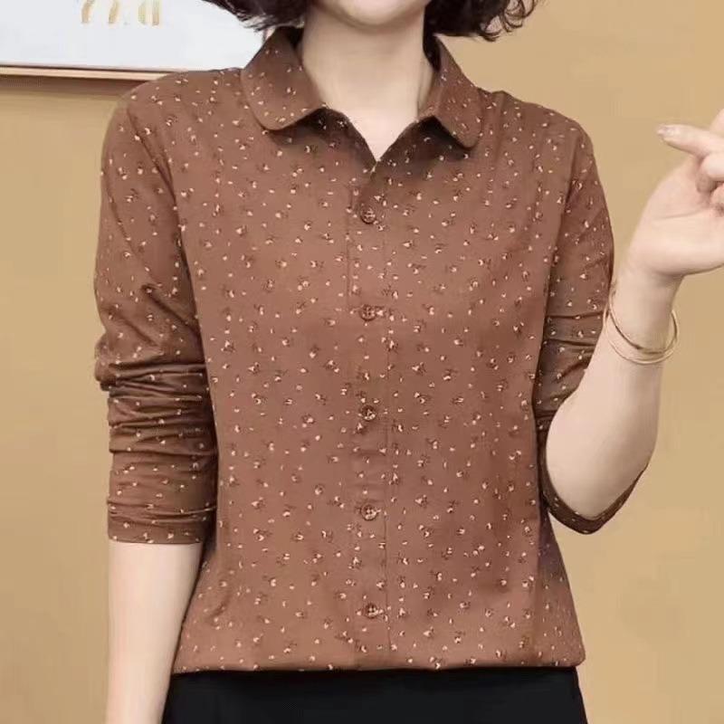 Maglia Sottile Versatile Temperamento Primavera Base Stile Occidentale a Righe Manica Lunga da Donna Camicia con Bavero