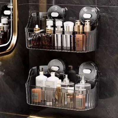 Portable Transparent Suction Cup Shower Rack Punch-Free Wall Mounted Cosmetics Storage Rack Waterproof Shower Drain Basket