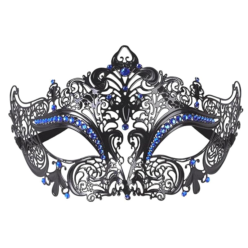 

[Aquamie] venetian mask sexy disguise mask mask sparkling Bijou decoration disguise eye mask metal (black blue bijou decoration)