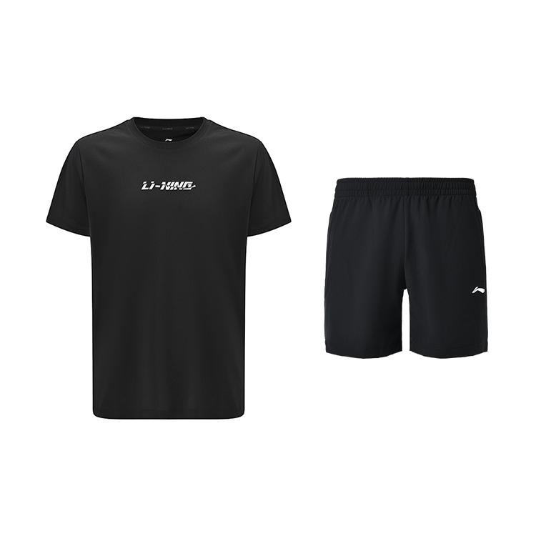 

Li-Ning Casual Fashion Moisture-Wicking Quick-Dry T-Shirt Classic Versatile Breathable Shorts Sports Set Unisex sets Black ATSV609-1+AKSU789-3