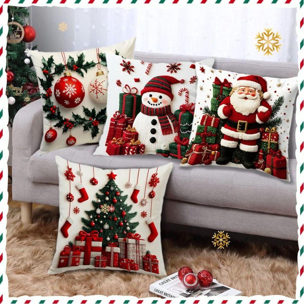 Christmas Tree Pattern Christmas Cushion Cover Plush Throw Pillow Cover Holiday Decor