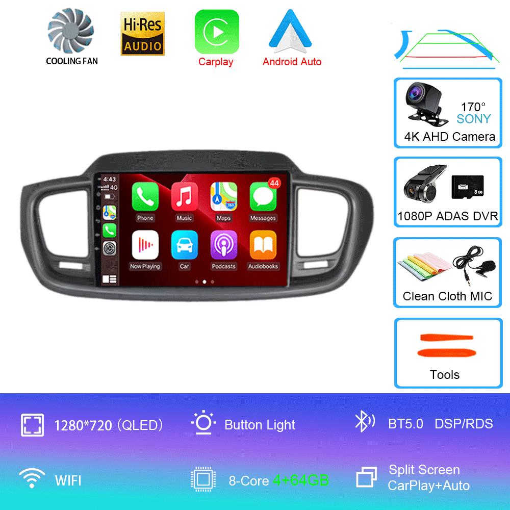 Car Radio Android 14 Carplay Auto 4G+WIFI For Kia Sorento 3 2015 2016 2017 2018 GPS Navigation Multimedia Video Player Stereo BT