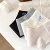 1 Pairs Embroidered Medium Length Socks Women's Autumn Fashion Love Fresh Sweat Absorbing Breathable Black White Girl Socks
