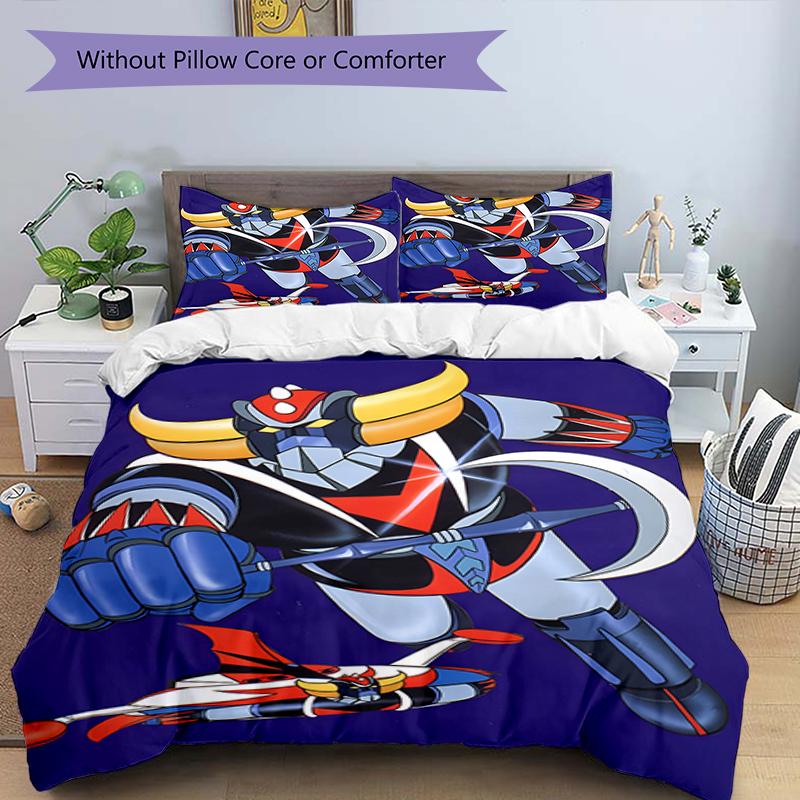 3pcs UFO Robot Grendizer7 Design Cover Set - HD Printed Bedding with 1 Cover and 2 Pillowcases - Perfect for Home and Dorm Decor