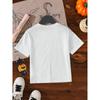European sizes Cartoon Pattern T-Shirt for Girls Featuring a Cute Design with a Bow-Tied Bunny, Milk Tea, Strawberry Ice Cream, Hearts, And Stars.
