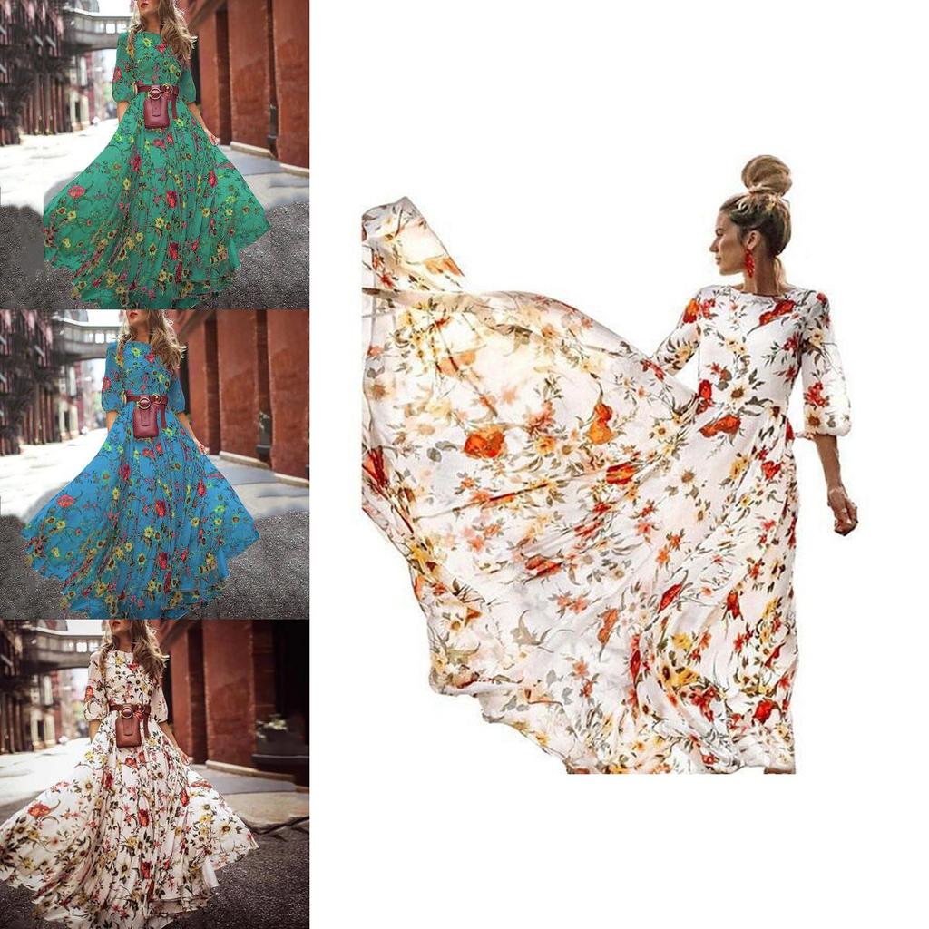 Women Sexy Long Sleeve Sundress Floral Printed Maxi Dress For Elegant Evening Events