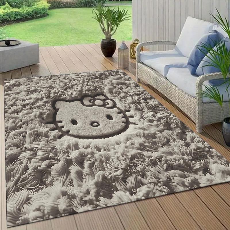 Hello Kitty2 Flannel Pattern Square Carpet,Area Rug,Carpet Rug for Living Room Bedroom Sofa Playroom Decor,Non-slip Floor Mat