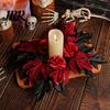 Seasonal Holiday Ornaments Halloween Floral Candle Ring, Artificial Maple Rose Wreath for Spooky Home Decorations Holder, Table Centerpiece