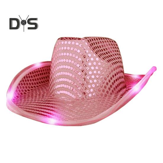 LED Light-Up Cowboy Hat Retro Western Style Luminous 5 Color Available Sunshade Sequin Cap Christmas Party Nightclubs Performance Photo Prop Cap