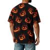 Men's Casual Corduroy Short Sleeve T-Shirt Lightweight Breathable Round Neck Halloween Pumpkin Print Top Comfortable Fit