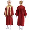 Boys Girls Muslim Arabic Thobe Long Sleeve Metallic Contrast Zipper Choir Robe Kids Church Worship Costume Performance Dancewear