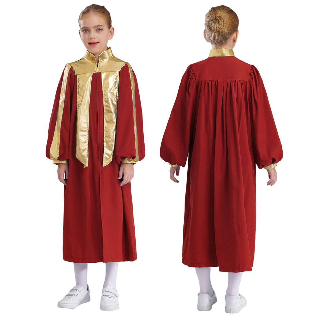 Ragazzi Ragazze Musulmano Arabo Thobe Manica Lunga Contrasto Metallico Cerniera Coro Veste Bambini Chiesa Adorazione Costume Spettacolo Danza Abbigliamento