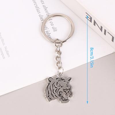 Double-Sided Tiger Head Key Chain Animal Tiger Statue Pendant Car Key Ring Backpack Charms Bag Decor Jewelry Accessories