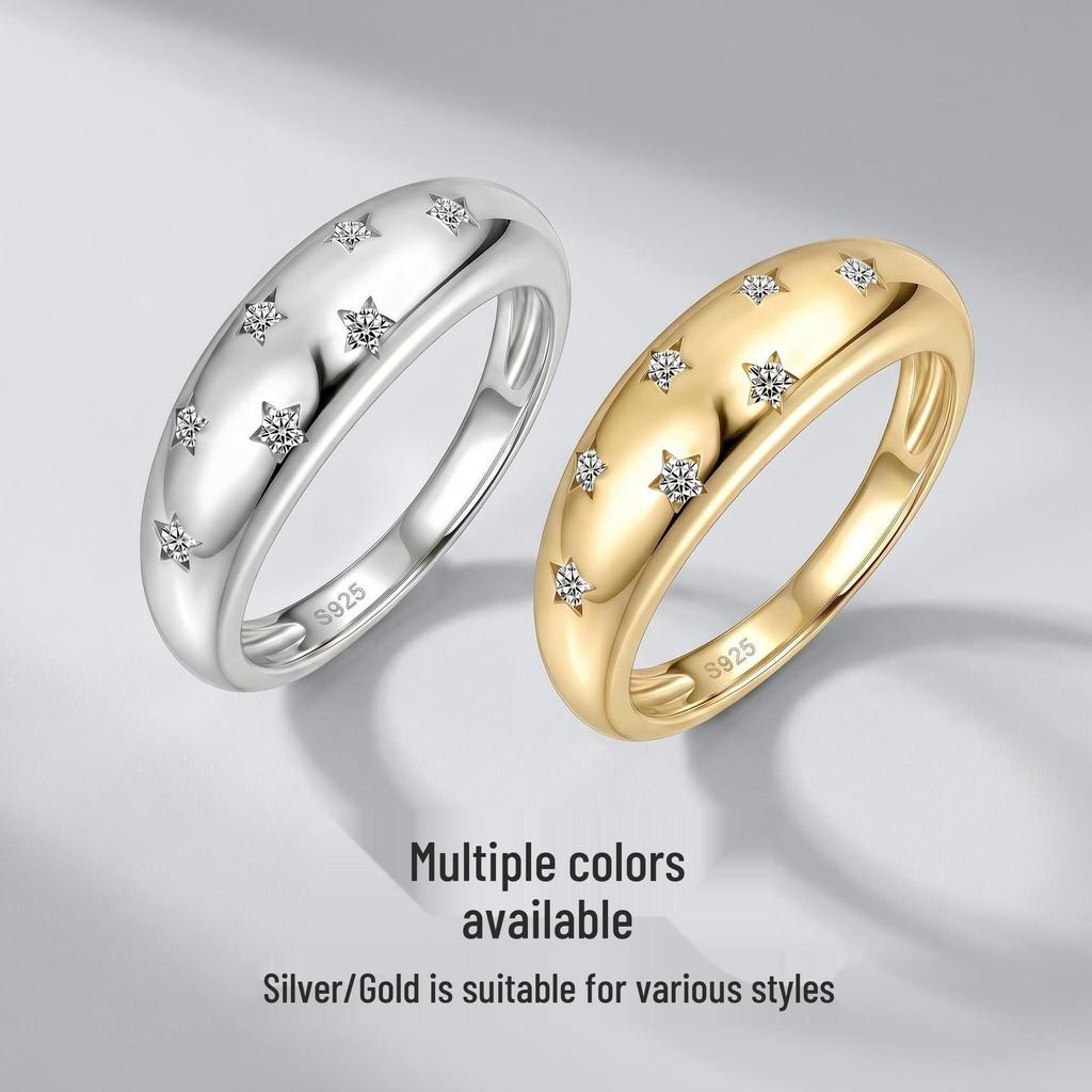 S925 Silver Moissanite Ring with Stars – Elegant and Fashionable Women's Accessory