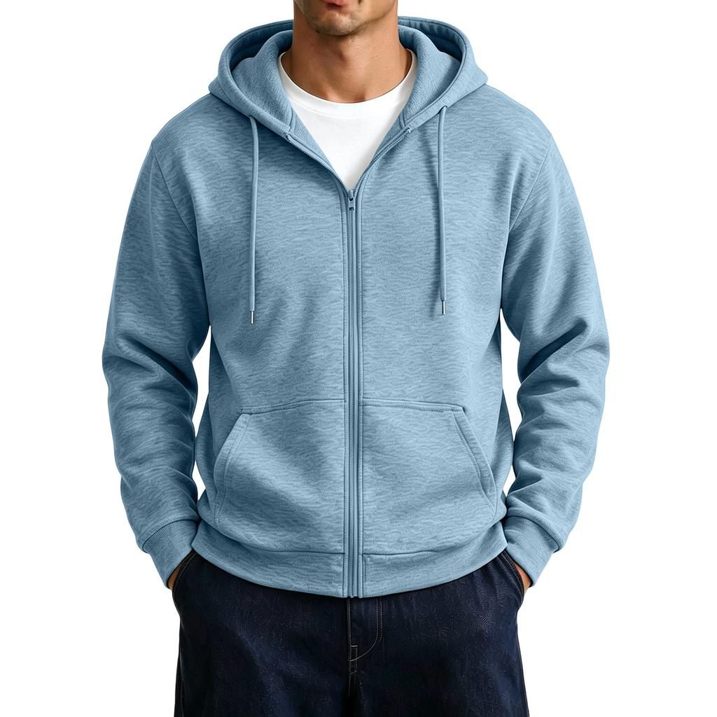 Men's Zip-Up Hoodie Jacket with Large Pockets Color Casual