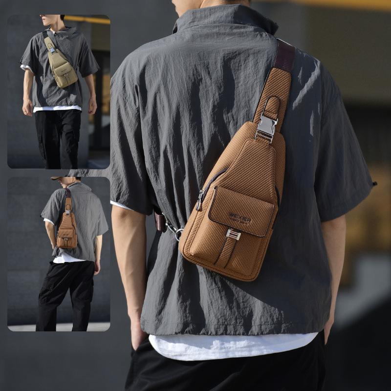 New Multi-Functional Men's Chest Bag PU Leather Crossbody Bag, Large Capacity Shoulder Bag,for Phone, Power Bank & Keys