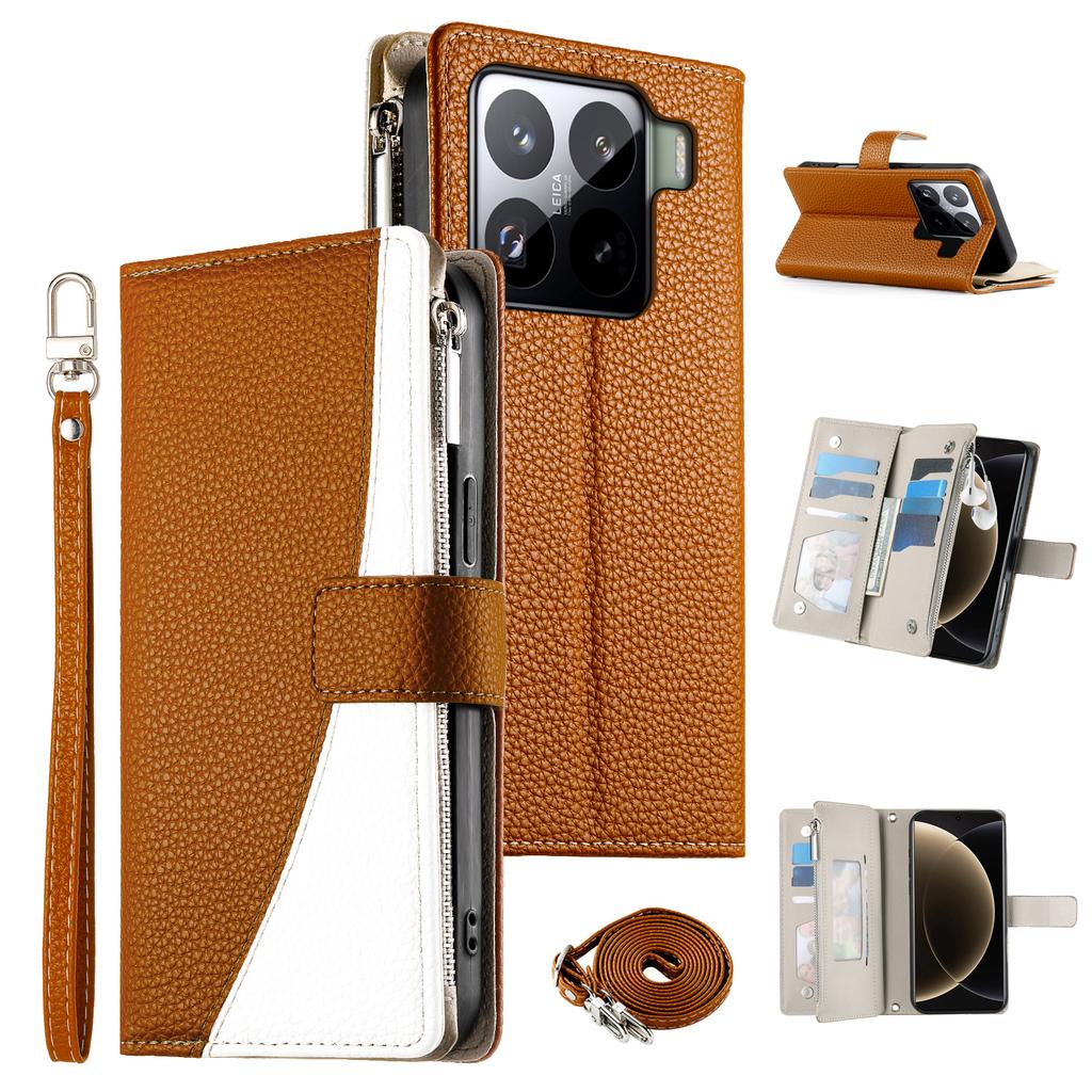 Etui na Xiaomi 15 Pro Portfel z zamkiem błyskawicznym Skórzane etui typu flip z paskami