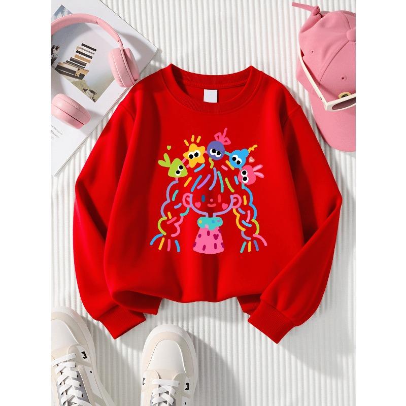 European sizes Kids' Sweatshirt, Kids' Clothing, Kids' Round Neck Fashion Sweatshirt, Colorful Hair Characters Fun Design, Casual And Sporty