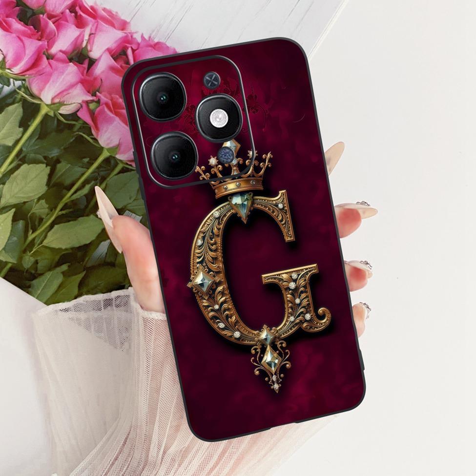 For ITEL A6610L Cover For ITEL A90 4G Case Luxury Crown A-Z Letters 2D Flat Pattern Soft Black Silicone Casing For ITEL A 90 4G