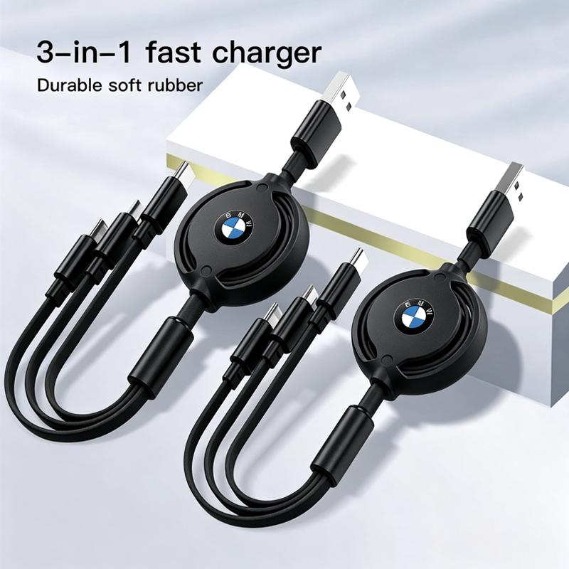 3 In 1 Car Phone Charging Cable Micro USB Fast Charging For BMW M Performance F30 F10 E90 F20 E46 E60 E70 E39 E36 E87 Keychain WQ1