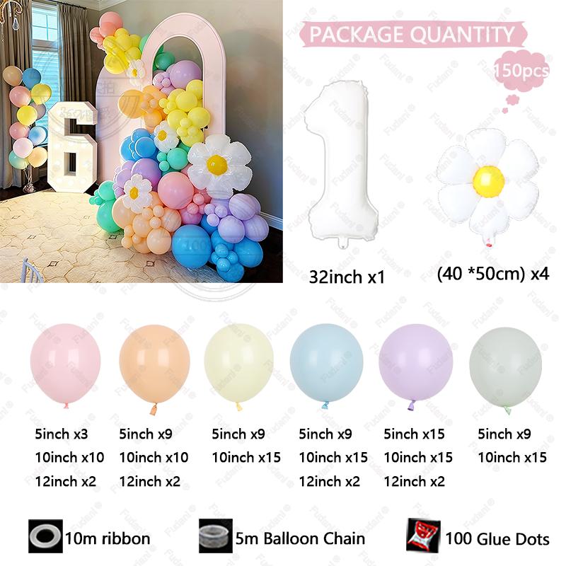 

150Pcs Macaron Candy Colored Balloon Garland Arch Daisy Foil Balloon Girl Princess Birthday Party Wedding Decoration Baby Shower 32inch