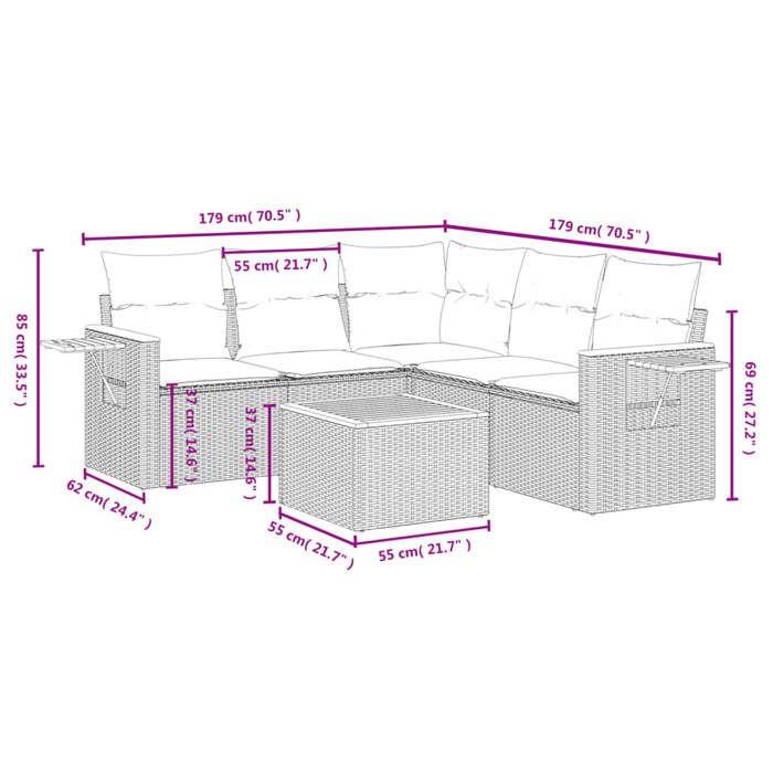 VidaXL Garden Lounge Set with Cushions 6 Pcs, Patio Sofas, Patio Furniture Set, Outdoor Furniture, Beige 3259209