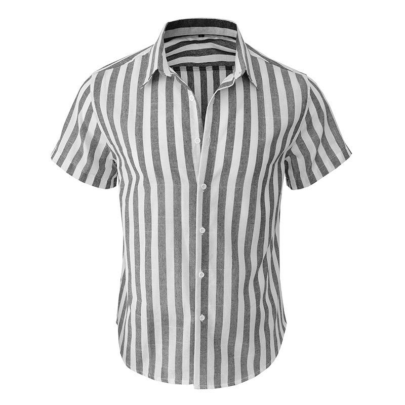Men's striped outdoor beach short-sleeved casual shirt half-sleeved men's shirt