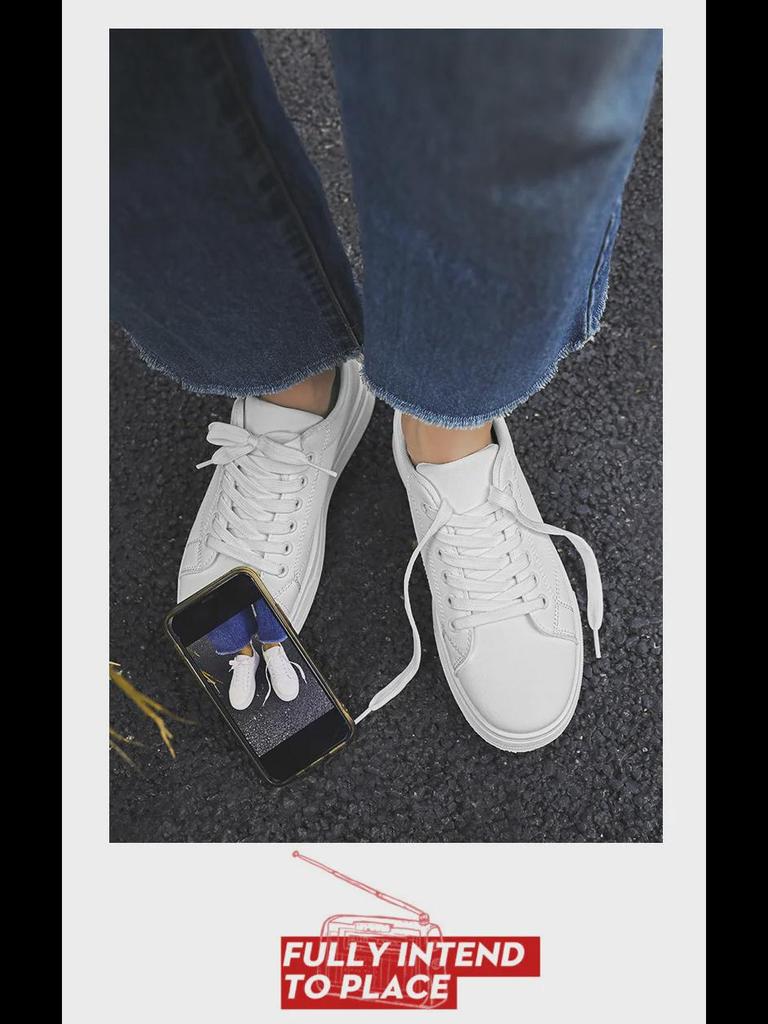 Men's Korean Fashionable White Harajuku Sneakers - Breathable, Large Size Casual Sports Shoes