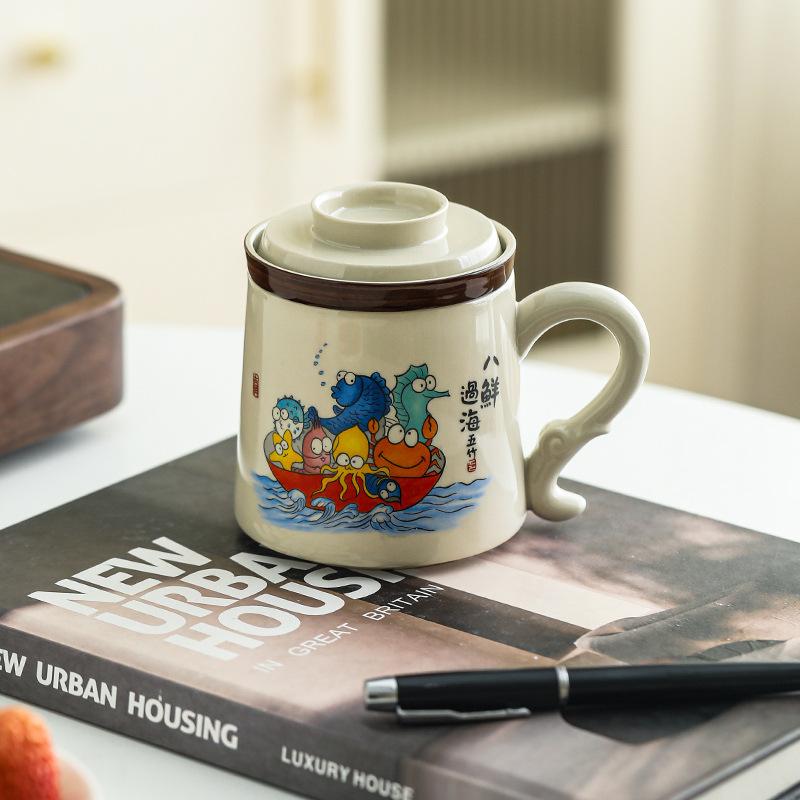 Eight fresh cross-sea mug tea cup ceramic tea separation cup with lid home office filter tea cup