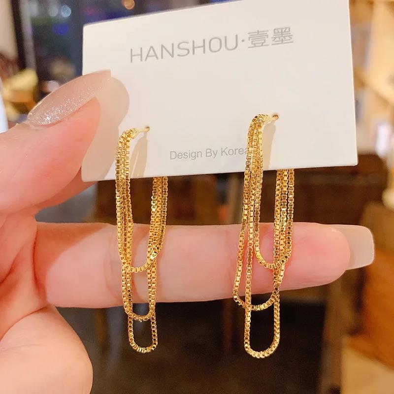 Temperament Multilayer Tassel Line Drop Dangle Earrings for Women New Trendy Stainless Steel Chain Stud Earring Wedding Jewelry