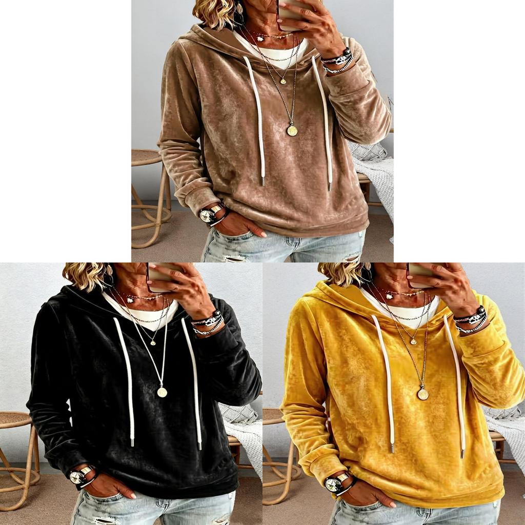 Velvet Hoodie With Solid Color For Womens Casual Autumn Winter Wear