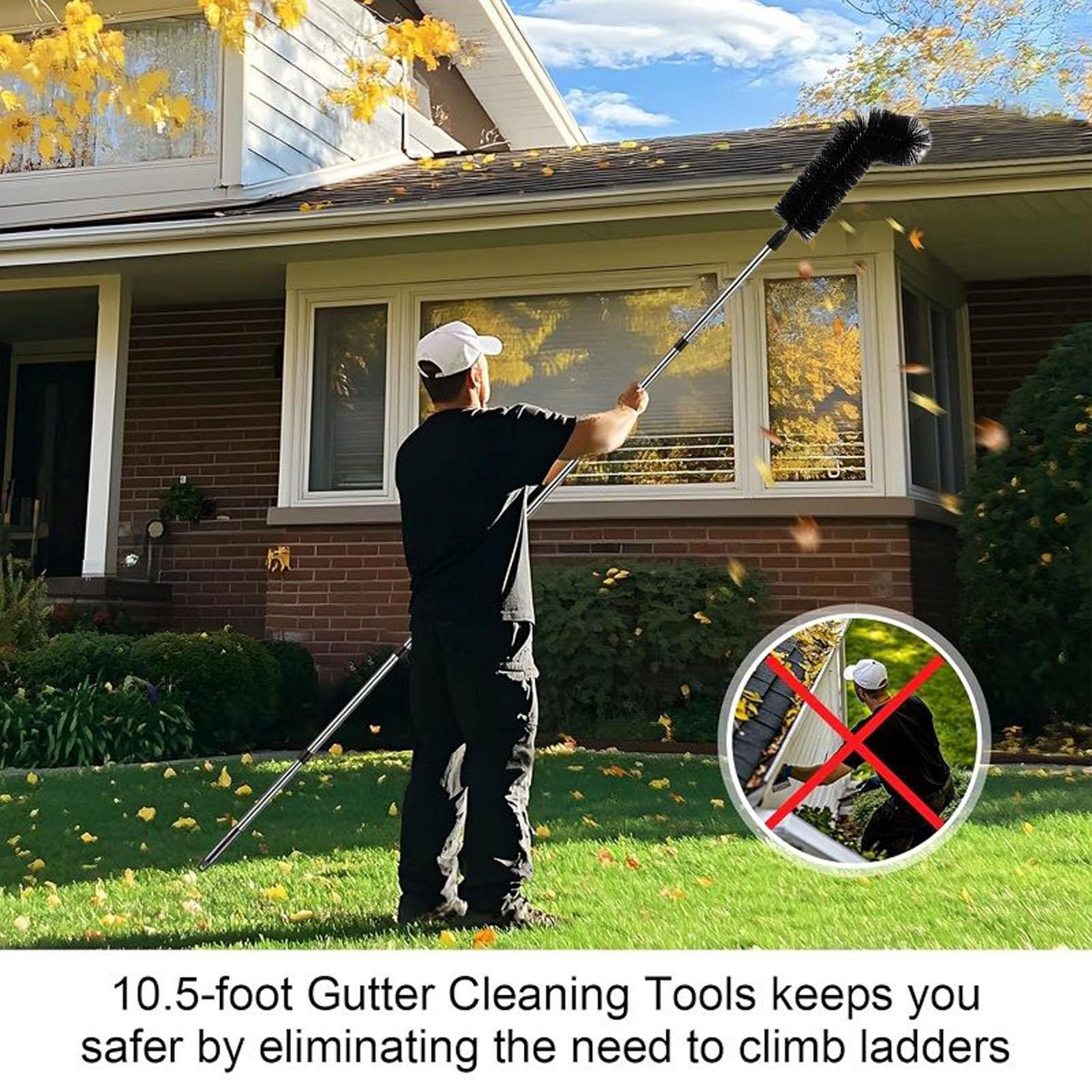 Gutter Cleaning Tools From The Ground Telescopic Gutter Cleaner Tool No Ladder Needed 10.5 Ft Long Reach Pole For Roof чёрный