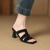 Fashion Women's new summer square head genuine leather sheepskin high-heeled high-heeled oversized open toe breathable sandals