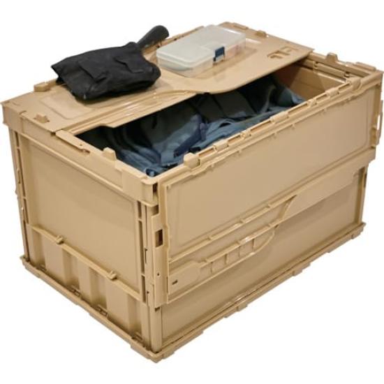 TRUSCO Thin Folding with Locking LS Storage Container, 50L, Lid, Color, TR-C50B-LS, Case/Box