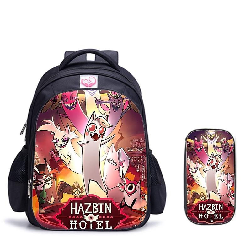 Happy Party Demon Character Two-Piece Set Spine Protection Decompression Shoulder Strap Large Capacity School Bag Pencil Case Combination