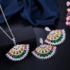 WWJ Multicolor Zirconia Fan Shape Necklace Earrings Jewelry Sets